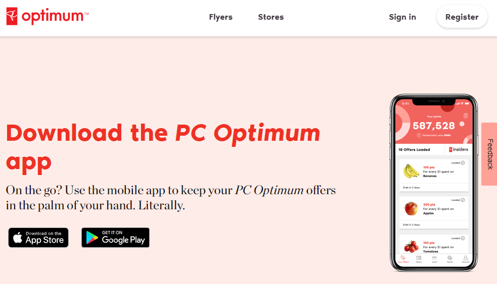 pc optimum app download load offers points